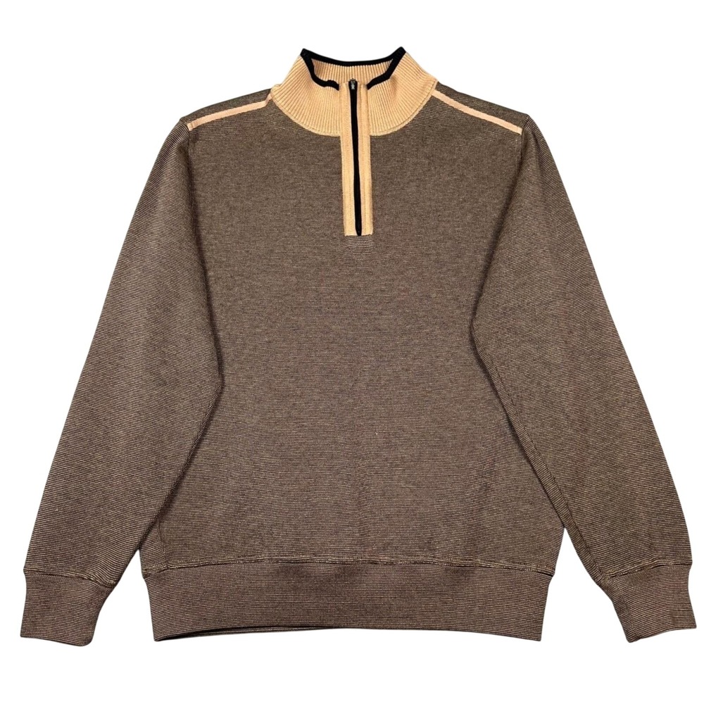 Vintage St Croix Sweater Men's Large Brown Tan Quarter Zip Made USA Luxury Knit